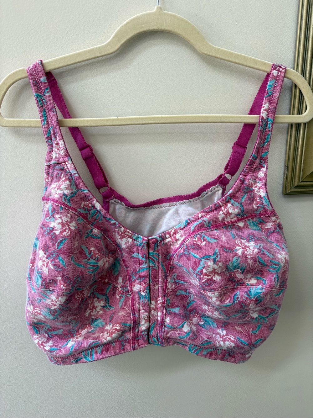 Front-Closure Floral Wireless Bra in Pink